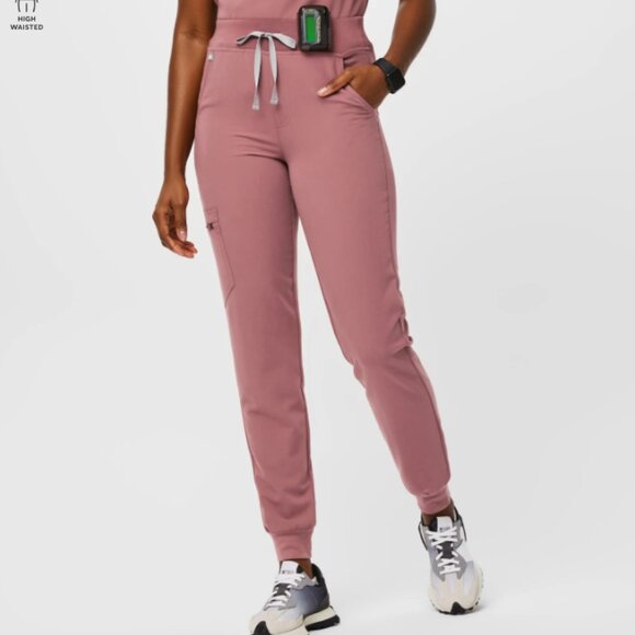 Figs Pants - High Waisted Zamora Jogger Scrub Pants - Mauve, Medium Regular
